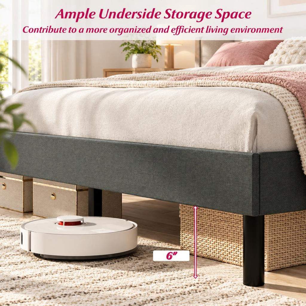 Airfind Queen Size Upholstered Bed Frame with Button Tufted Wingback Headboard and Wooden Slats Support Mattress Foundation, 800 lbs Capacity, Gray