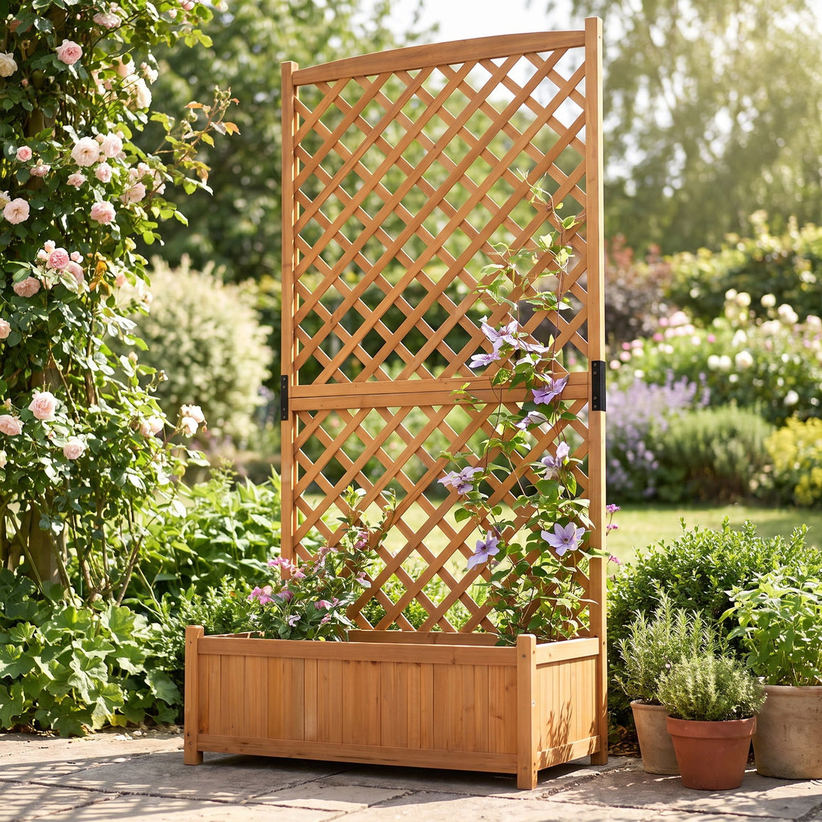 Airfind Planter Raised Bed with Trellis for Plant Flower Climbing, 66 lbs Capacity, Fir wood metal Frame, Orange