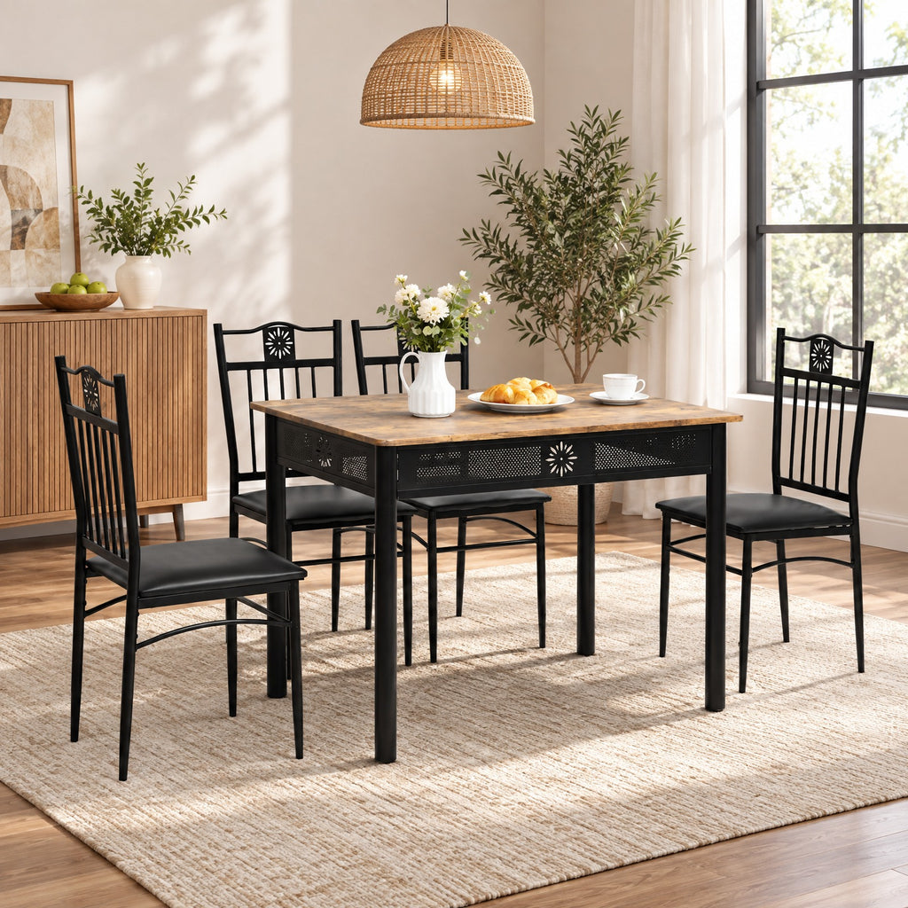 Airfind 5 Pcs Dining Set Wood Metal Table and 4 Chairs with Cushions, 132 lbs Capacity, Steel tube and MDF Frame, Black