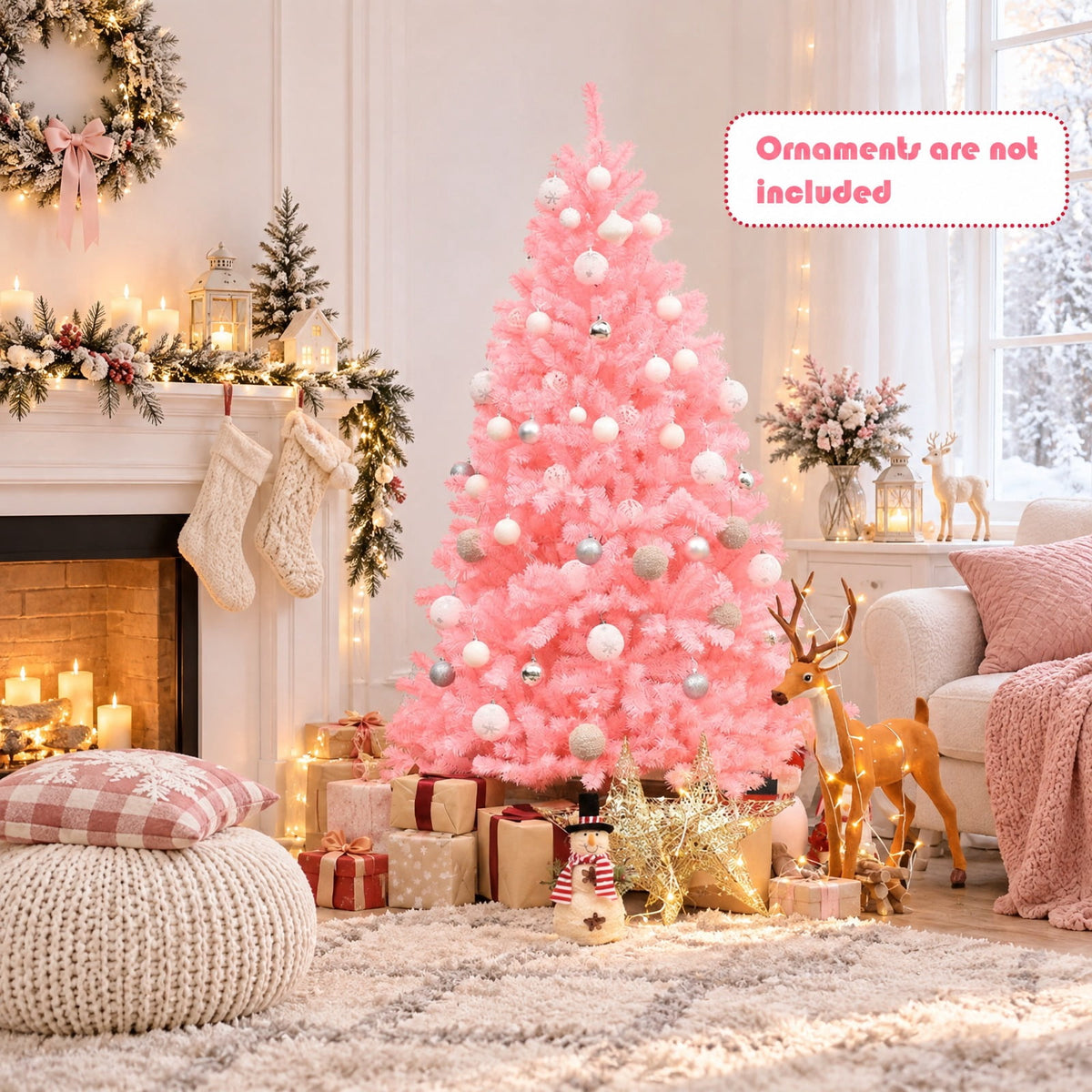 Airfind 6 Feet Pink Artificial Hinged Spruce Full Christmas Tree with Foldable Metal Stand, New PVC Frame, Pink
