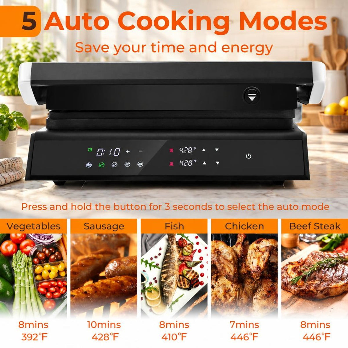Airfind 3 in 1 Indoor Electric Panini Press Grill with LED Display, Tempered Glass Aluminum Metal Stainless Steel Frame, Black