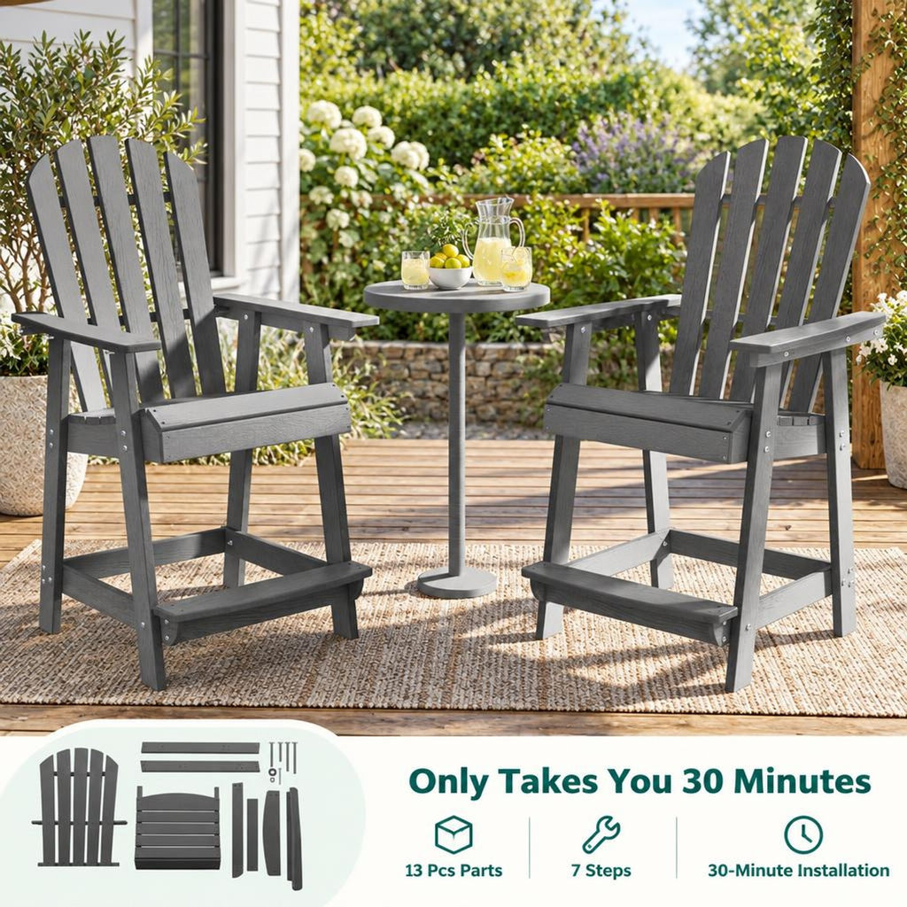 Airfind HDPE Patio Lounge Chair with Armrests and Footrest and Faux Wood Grain Finish for Indoor and Outdoor Backyard Use, Gray