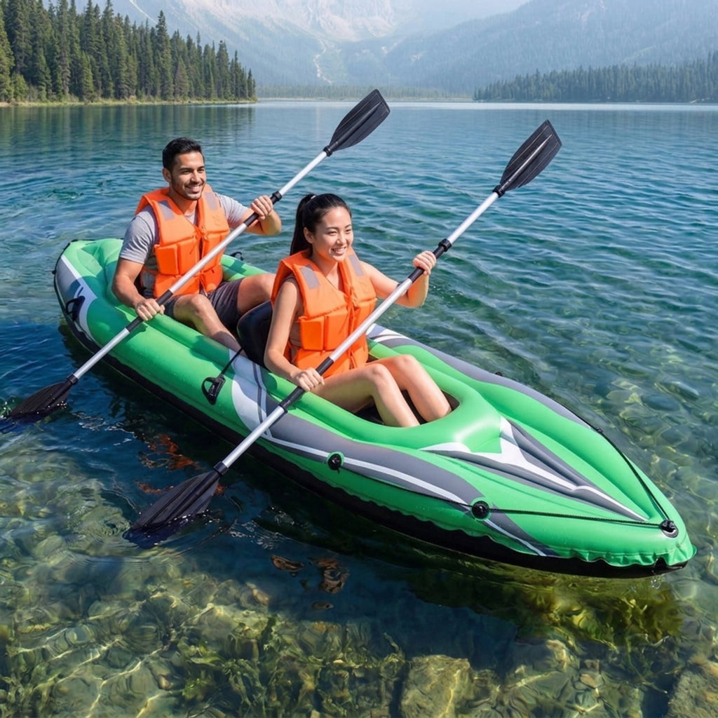 Airfind 11.5 Foot Inflatable Kayak 2 Person Tandem Boat with Aluminum Paddles for Adults Fishing Drifting and Touring on Calm Water, Green
