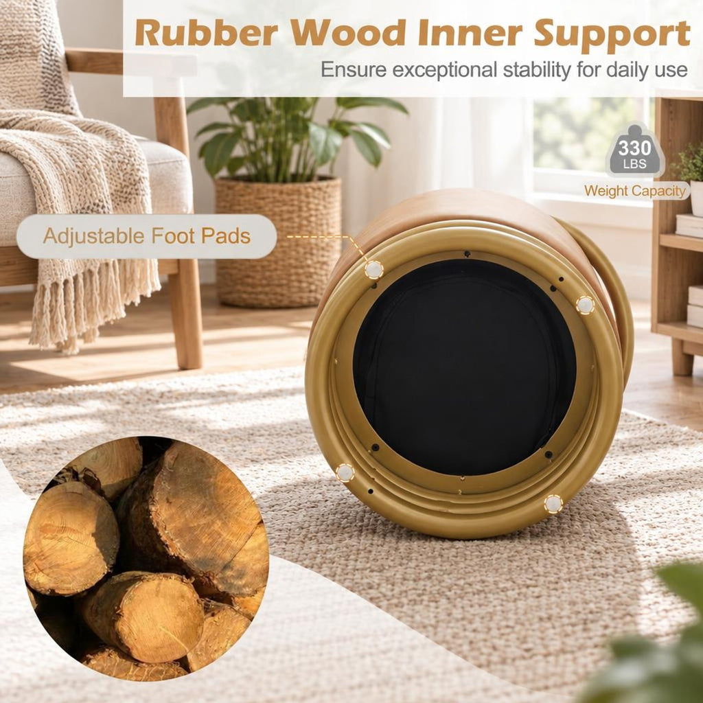 Airfind Vanity Stool, Round, Faux Leather Vanity Chair with Halo Design, 330 lbs Capacity, 17 Inch x 15 Inch x 21 Inch Seat Height 14 Inch Footprint, Brown