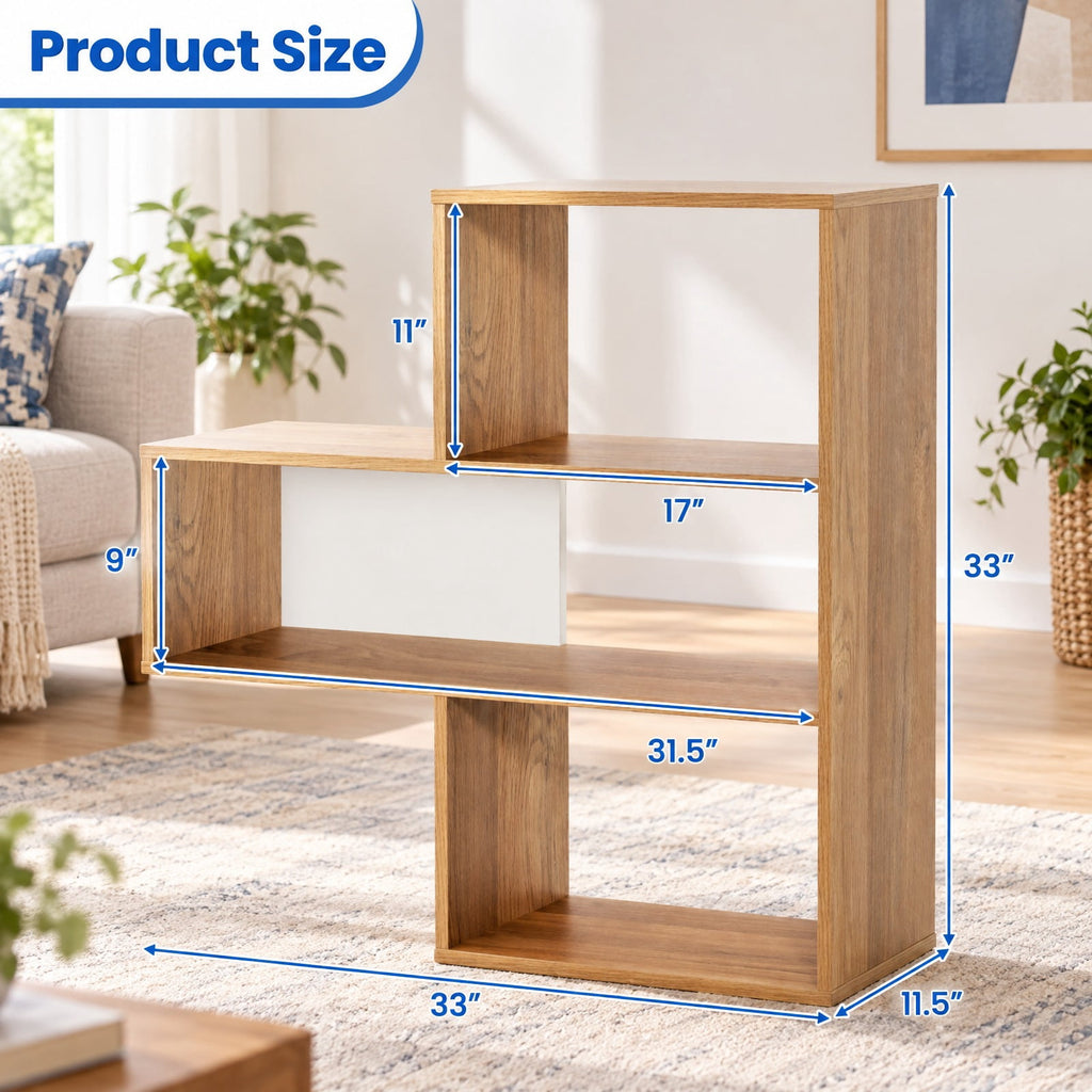 Airfind Convex Bookshelf 3-Shelf Open Bookcase Room Organizer with Anti, 88 lbs Capacity, Engineered Wood Frame, 33 x 11.5 x 33 Footprint