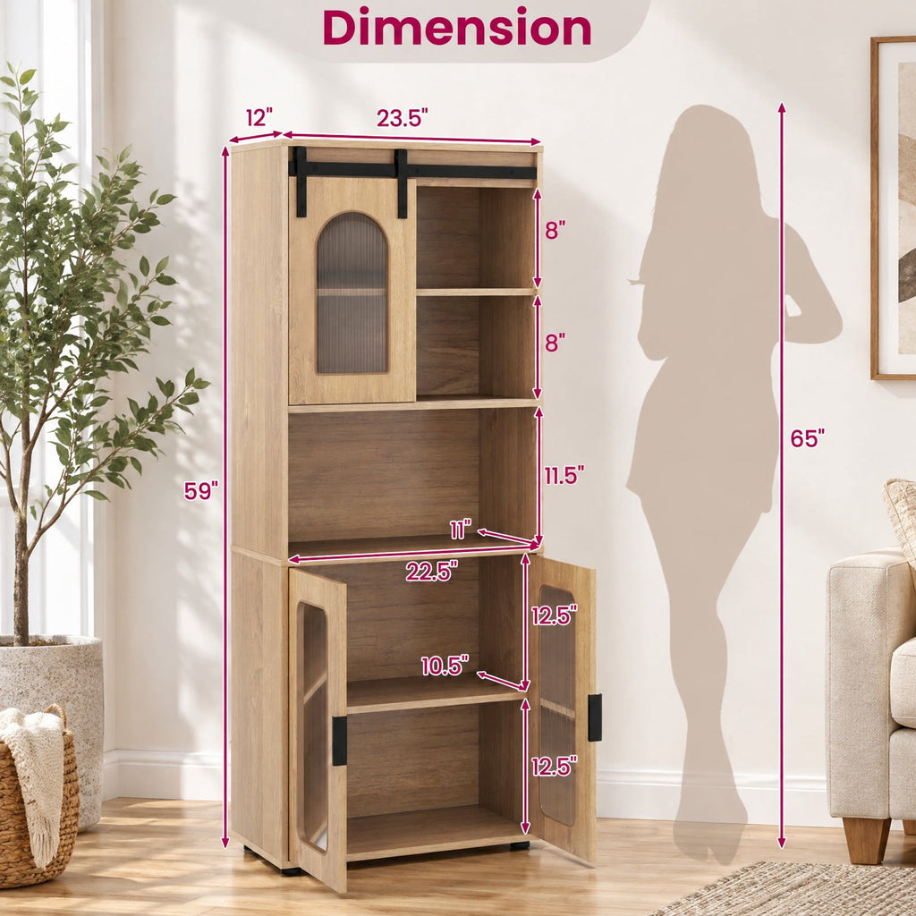 Airfind Farmhouse Bathroom Floor Cabinet with Sliding Barn Door, 44 Lbs Capacity, Engineered Wood, 23.5 Inch X 12 Inch X 59 Inch, Natural