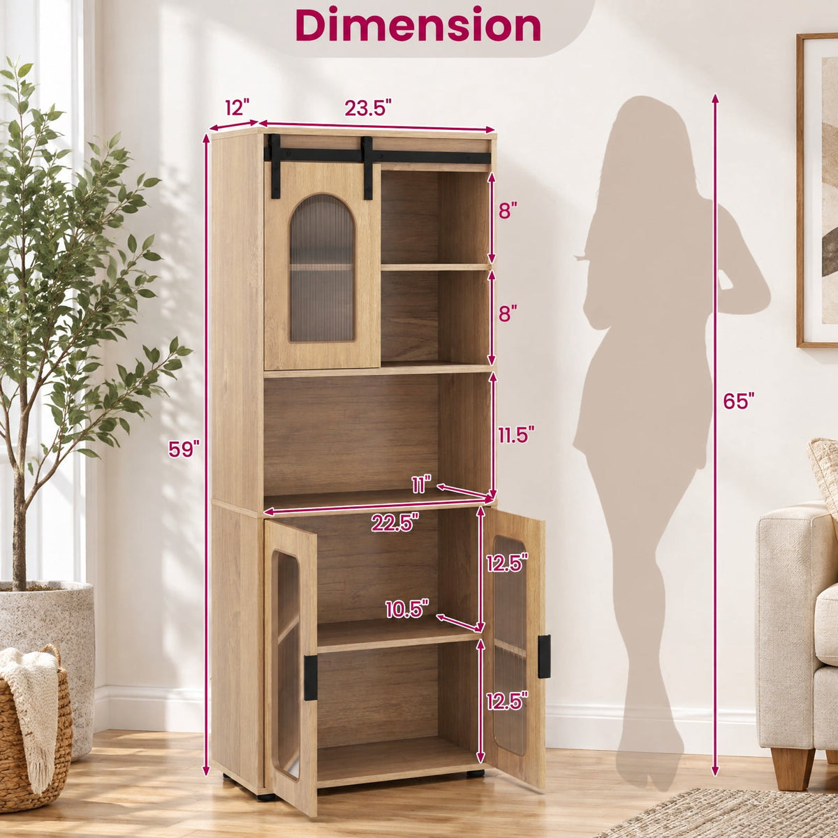 Airfind Farmhouse Bathroom Floor Cabinet with Sliding Barn Door, 44 Lbs Capacity, Engineered Wood, 23.5 Inch X 12 Inch X 59 Inch, Natural