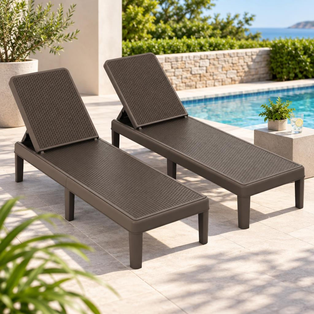 Airfind Outdoor Chaise Lounger Chair with Waterproof Rattan Textured PP Surface and 330 lbs Capacity, 330 lbs Capacity, PP Frame, Brown