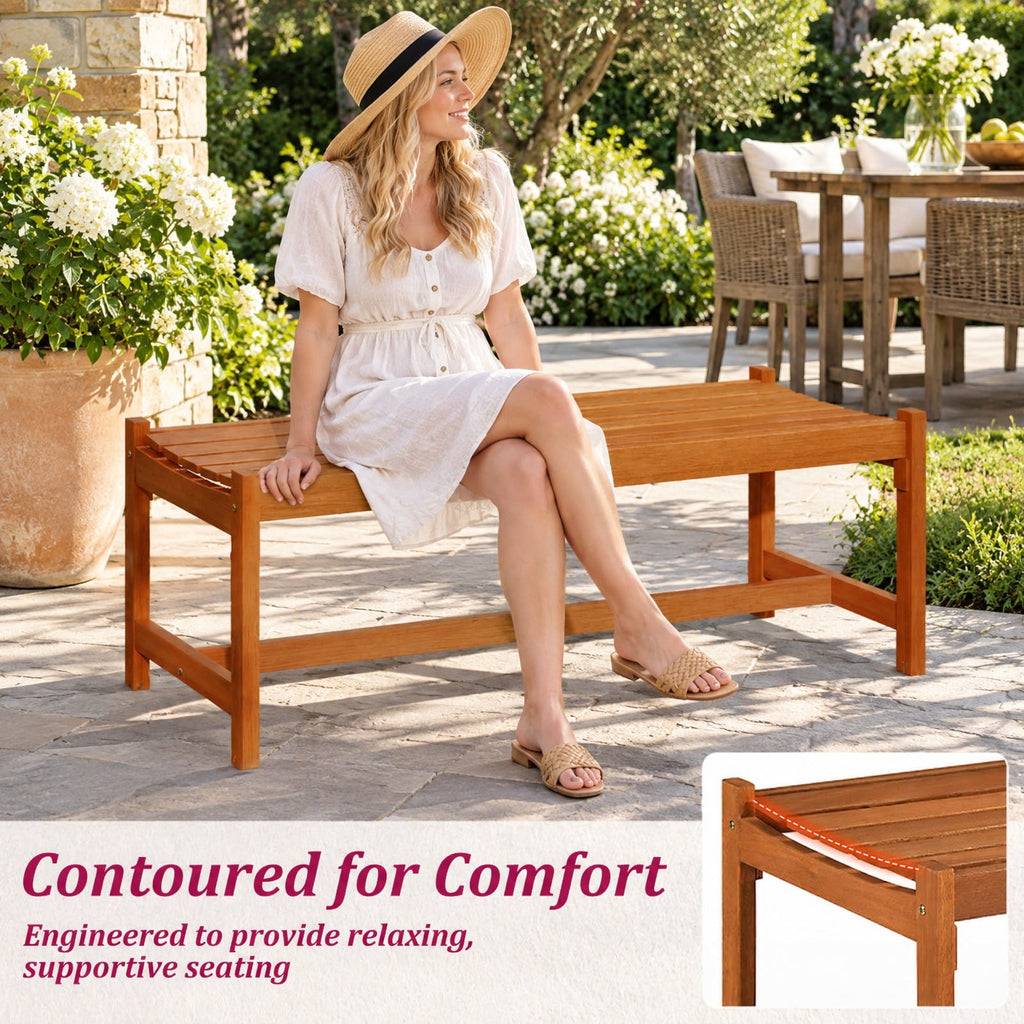 Airfind 44 Patio Wood Bench Set of 1 Outdoor Solid Hardwood Dining Bench with Teak Oil Finish, 530 lbs Capacity, Hardwood Frame, Wood