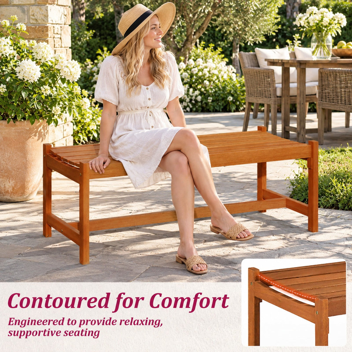 Airfind 44 Patio Wood Bench Set of 1 Outdoor Solid Hardwood Dining Bench with Teak Oil Finish, 530 lbs Capacity, Hardwood Frame, Wood