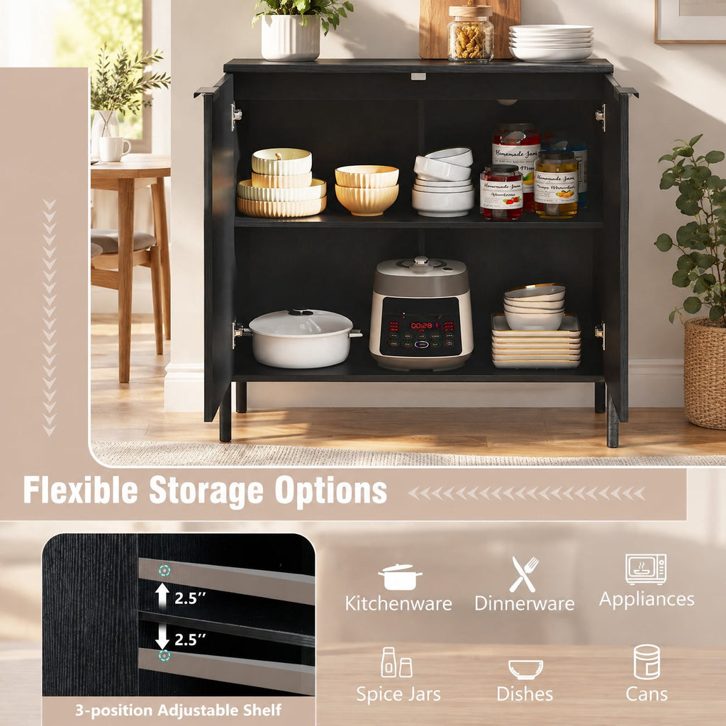Airfind 64.5 Inches Tall Kitchen Pantry Cabinet with Charging Station and Wine Glass Rack, 90 lbs Capacity, Engineered Wood MDF Metal Frame, Black