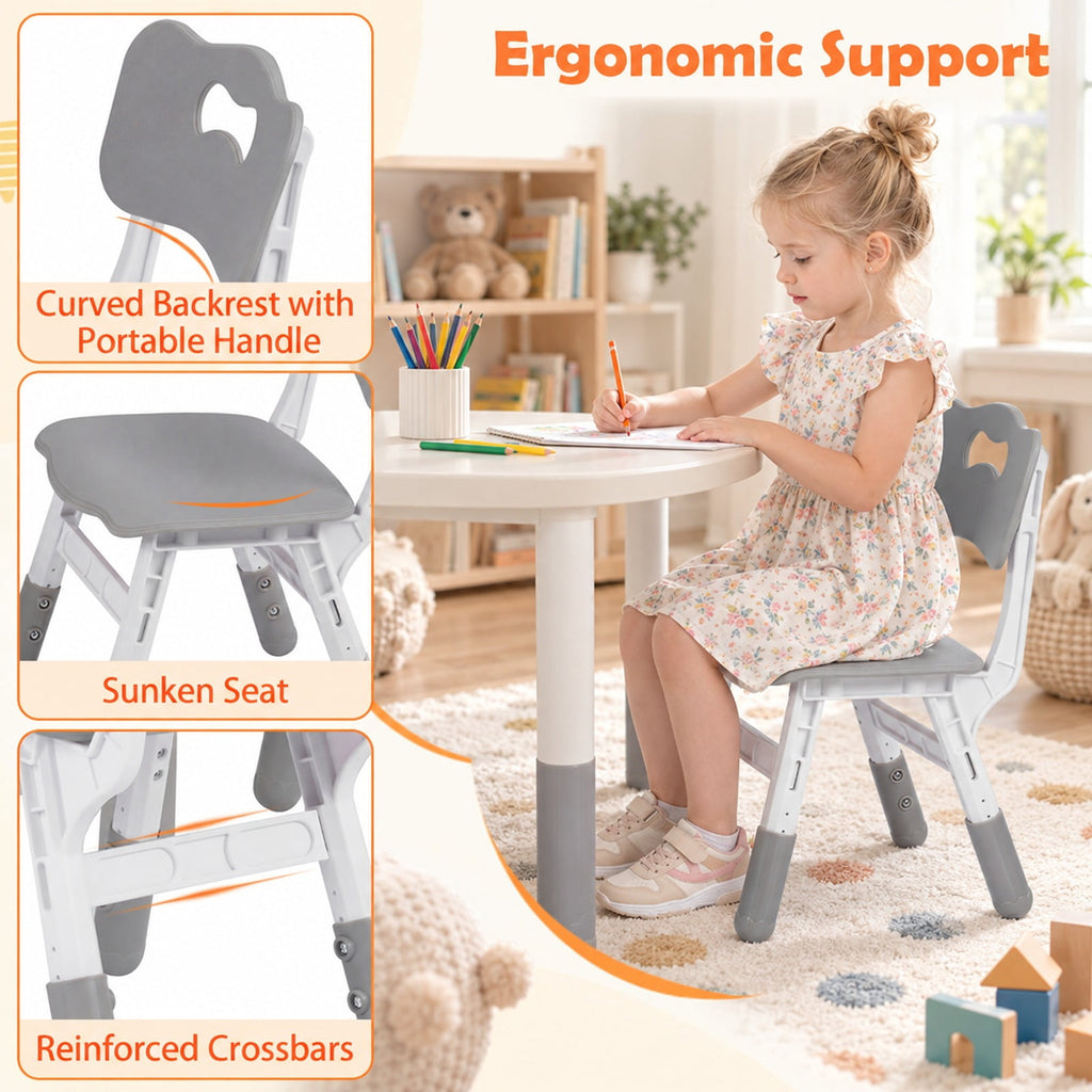 Airfind Height Adjustable Kids Table and 4 Chairs Set with Graffiti Desktop and 2 Storage Baskets, 220 lbs Capacity, Engineered Wood PP Frame, Gray