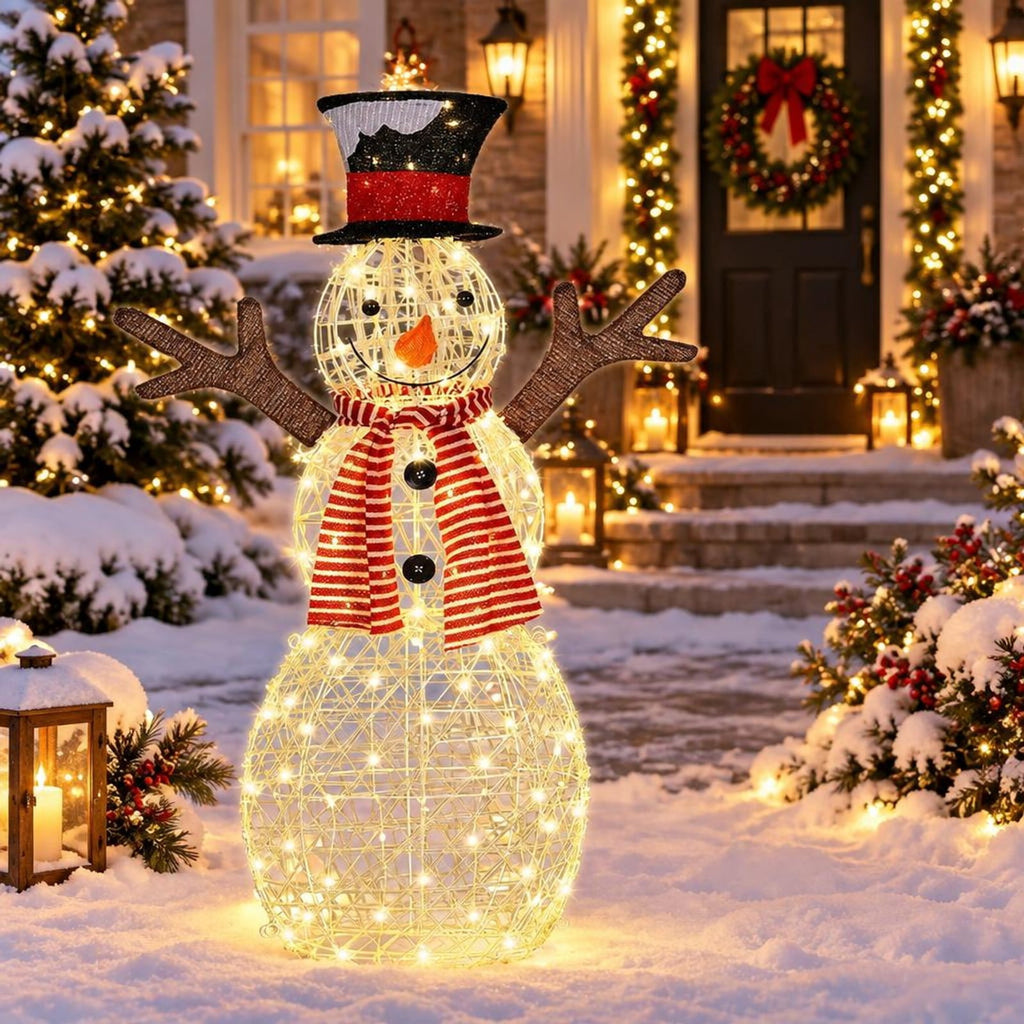 Airfind Indoor/Outdoor Christmas Lighted Snowman Decorations with Pre-Lit 80 Lights, Steel tinsel Frame