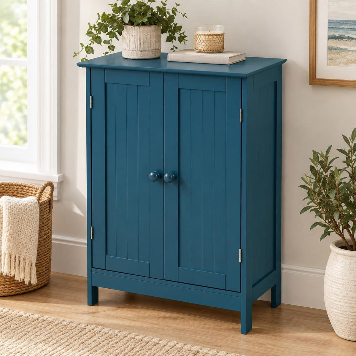 Airfind 2-Door Freestanding Wooden Bathroom Cabinet with Adjustable Shelf, 22 lbs Capacity, MDF Frame, 24in x 14in x 34.5in Footprint, Green