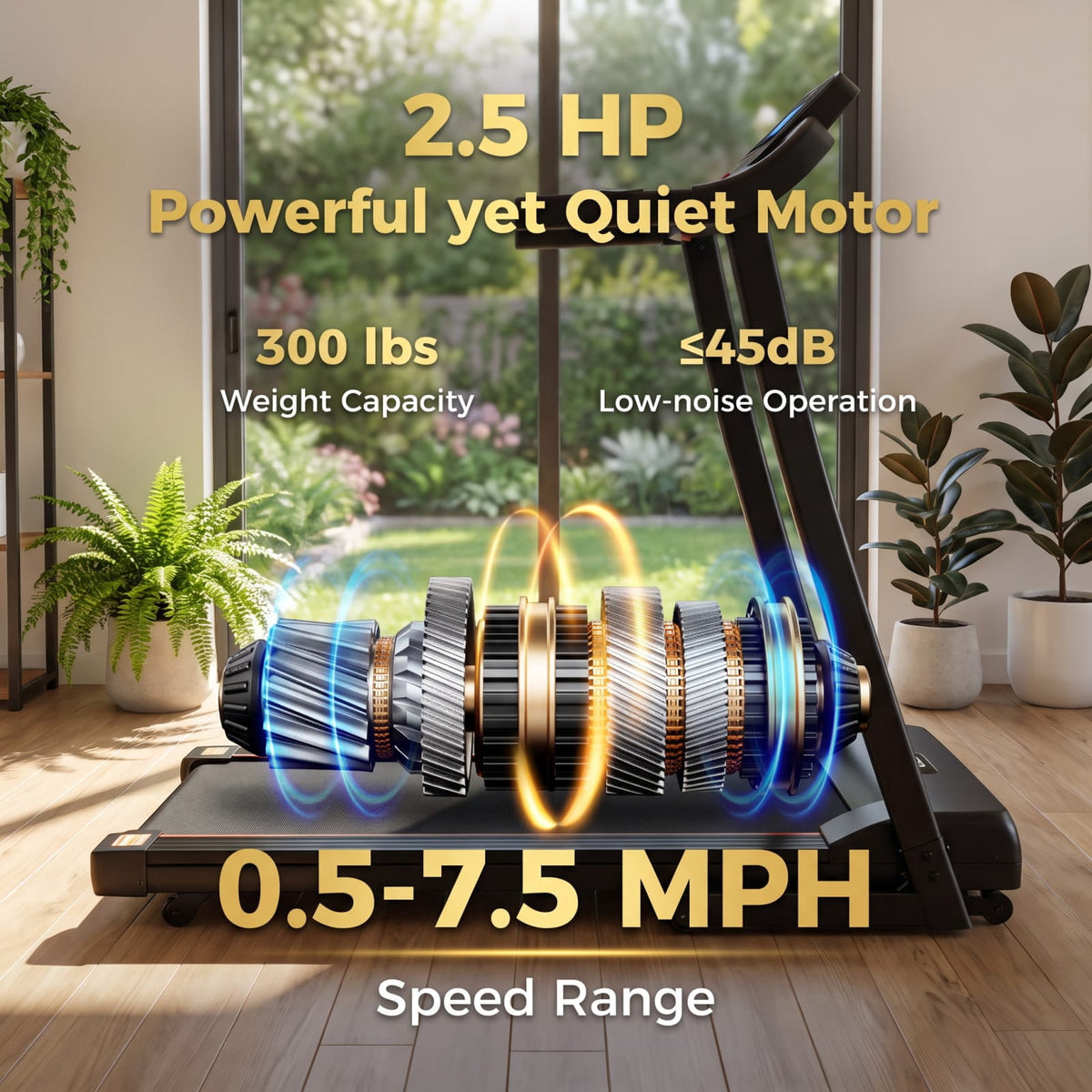 Airfind 2.5 HP Walking Treadmill with Long Handrails and 15 Preset Programs for Seniors Home Gym Low Impact Cardio, Black