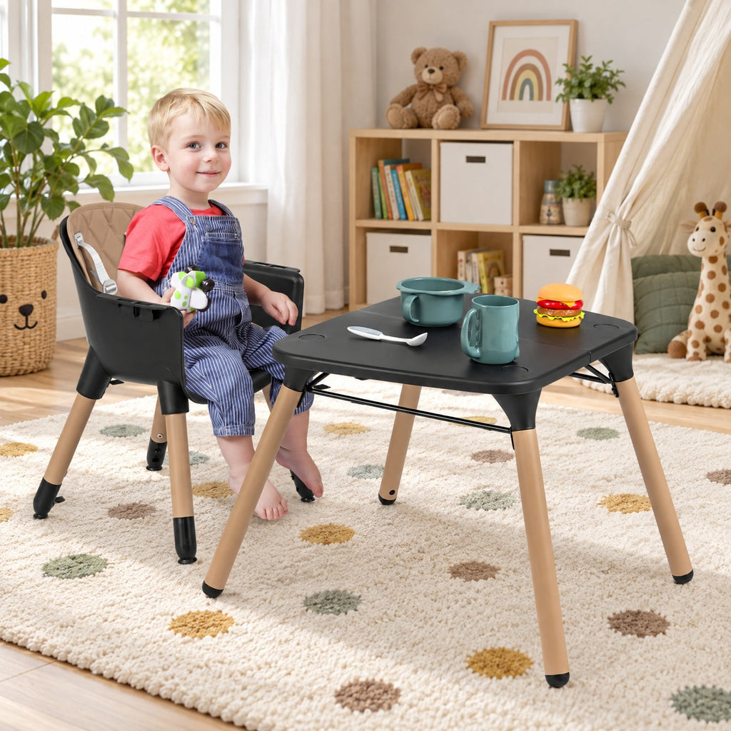 Airfind 4-in-1 Youth Convertible Youth Table Chair Set featuring PU Cushion, 33 lbs Capacity, PU PP Metal Frame, for 6-36 Months, Brown