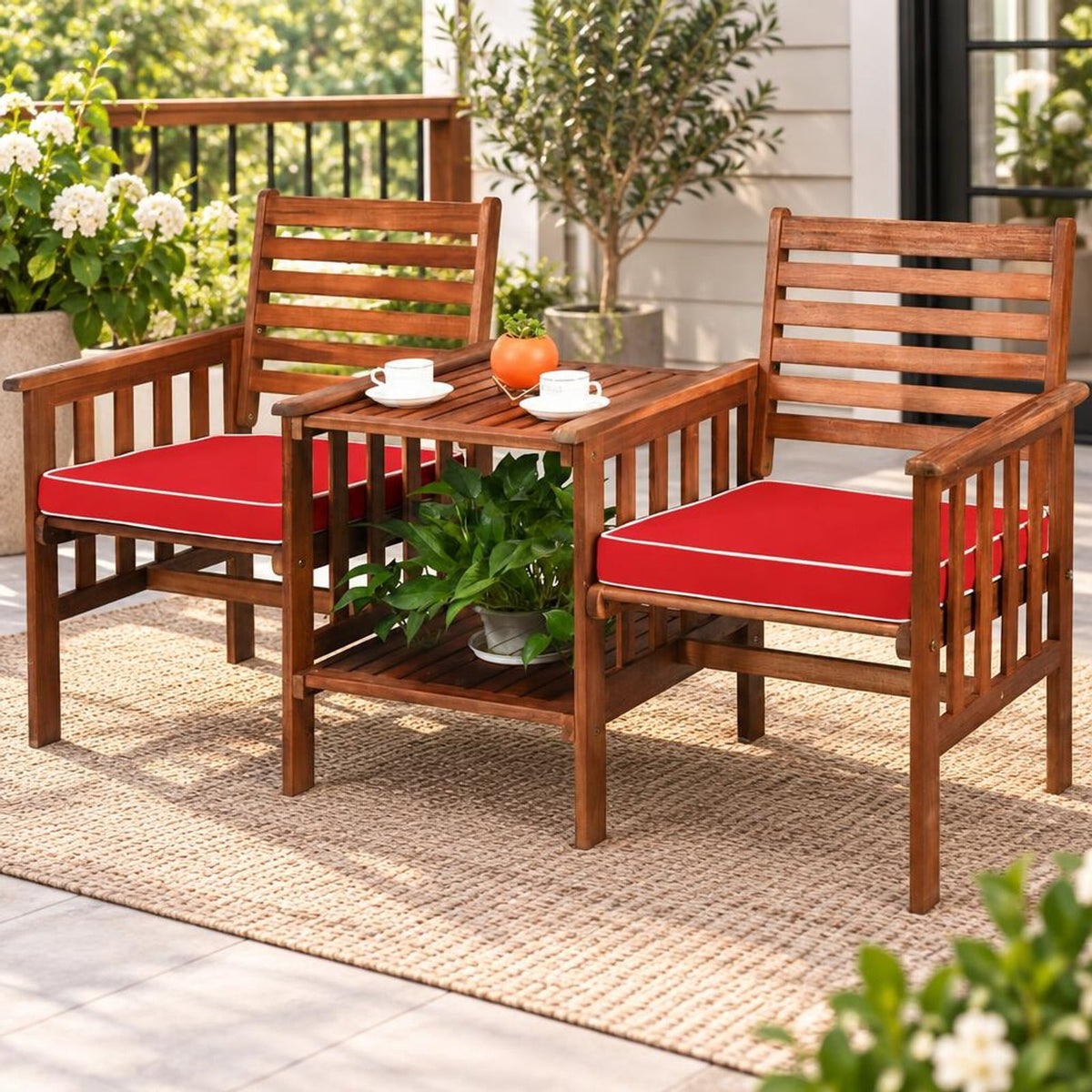 Airfind 3 pcs Outdoor Patio Table Chairs Set Acacia Wood Loveseat, 70 lbs Capacity, Acacia wood polyester sponge Frame, 65 x 26 x 35 Footprint