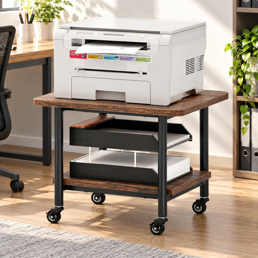 Airfind Under Desk Printer Stand with 360° Swivel Casters, 143 lbs Capacity, Engineered Wood Metal Frame, Brown