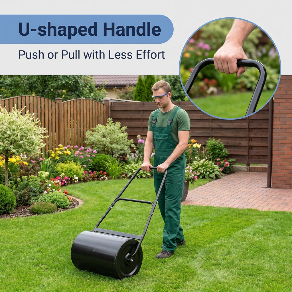 Airfind 24 x 13 Inch Tow Lawn Roller Water Filled Metal Push Roller, Steel Frame, 45 x 24 x 13 Footprint, Black