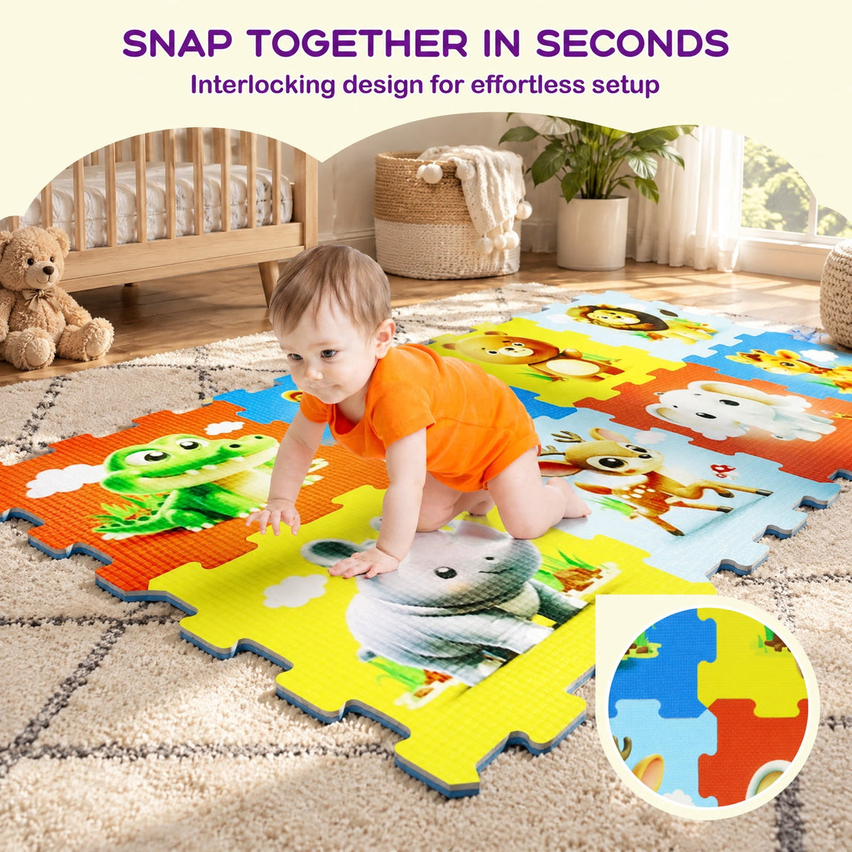 Airfind EVA Foam Baby Play Mat with 8 Interlocking Animal Shapes, Non-Slip Stackable Activity Floor Tiles for 10 Months and Up, Colorful