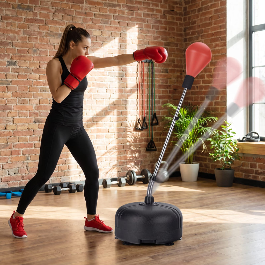Airfind Adjustable Freestanding Punching Bag with Fillable Base and Boxing Gloves for Home Gym Fitness and Professional Training, Red