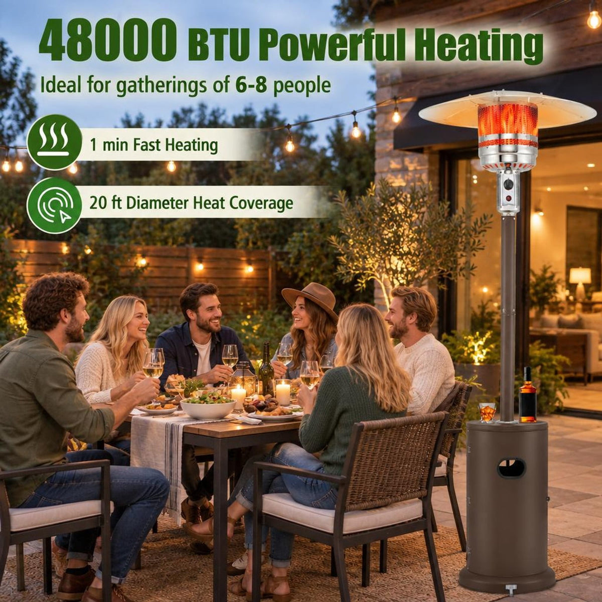 Airfind 50000 BTU Propane Patio Heater with Round Table Design, Aluminum 304 Stainless Steel Metal Frame, 32 x 87 Footprint, Brown