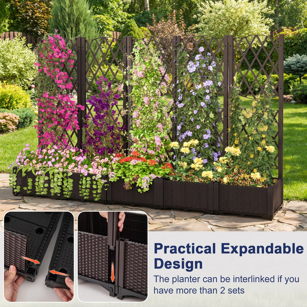 Airfind Raised Garden Bed with Trellis Planter Box for Climbing Plants, PP Frame, 16 x 16 x 48 Footprint, Brown