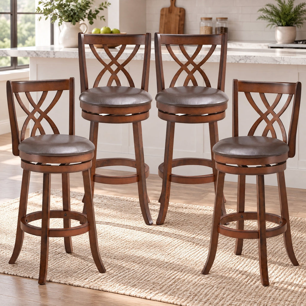 Airfind 360° Swivel Counter Height Chairs with PU Leather Cushioned Seat and Footrests-30 inches, 250 lbs Capacity, Brown