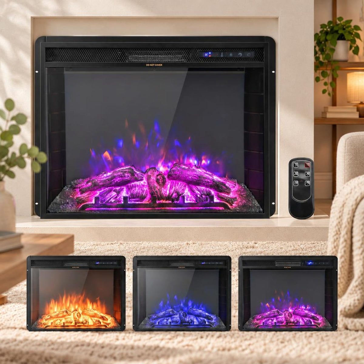Airfind 26 Inch Recessed Electric Fireplace with Adjustable Flame Brightness, Metal Resin Tempered Glass Frame, Black