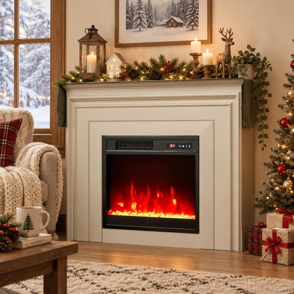 Airfind 18 Inch Electric Fireplace Insert Fireplace Heater with Overheat Protection, Metal Tempered Glass Frame, Black