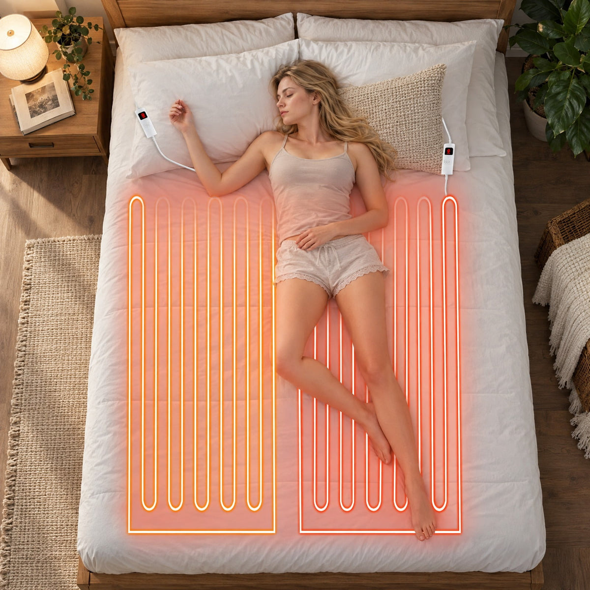 Airfind Machine Washable Electric Bed Warmer with Dual Controller 9 Heat Setting and 9-Hour Auto Off and Overheat Protection, Non-woven Fabric Frame