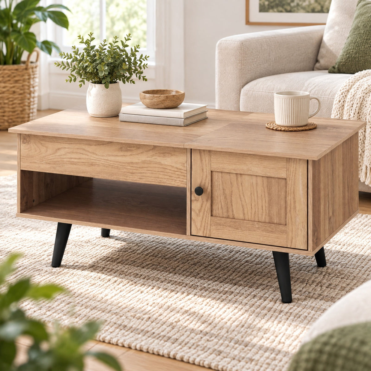 Airfind Lift Top Coffee Table with Storage and Hidden Compartment, 66 lbs Capacity, Engineered Wood MDF Frame, 39.5 x 19.5 x 18 Footprint