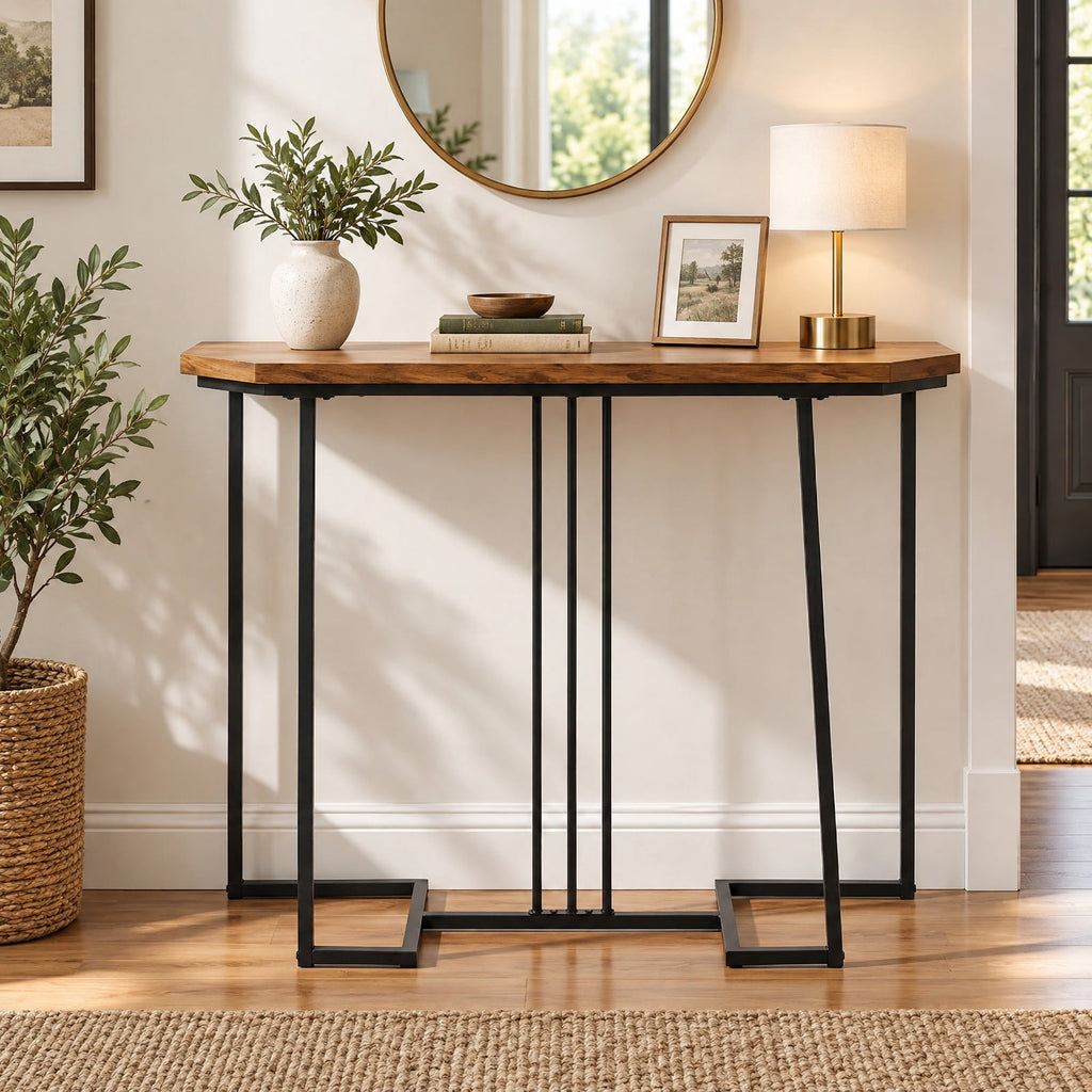 Airfind Modern Console Table Narrow Entryway Table with Metal Legs, 88 lbs Capacity, Engineered Wood Metal Frame, 44 x 12 x 36 Footprint, Brown