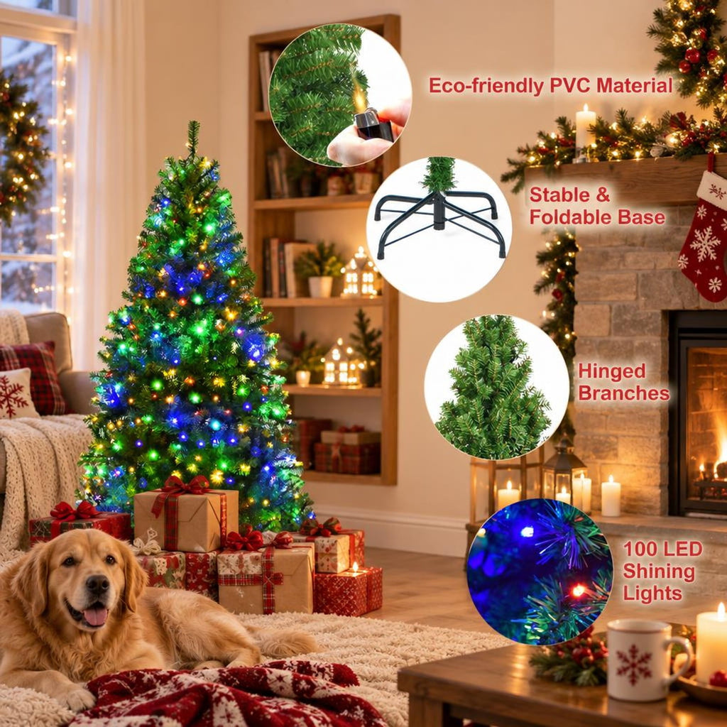 Airfind Artificial Premium Hinged Christmas Tree-4 ft, PVC Frame, 0.9in x 1.6in x 2in Footprint, Green Adapter: UL-certified
