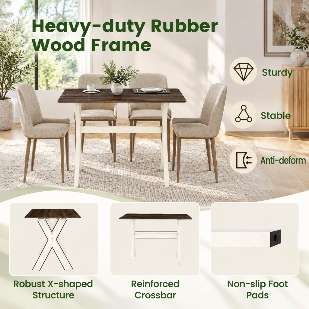 Airfind Modern Dining Table Wooden Kitchen Table with X-shaped Frame, 220 lbs Capacity, Rubber Wood MDF Frame, 43in x 28in x 30in Footprint, White