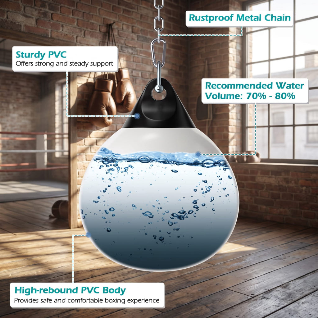 Airfind 21 Inch Water Aqua Punching Bag with Adjustable Metal Chain and Water Hose for Home Gym Boxing and Reaction Training, White