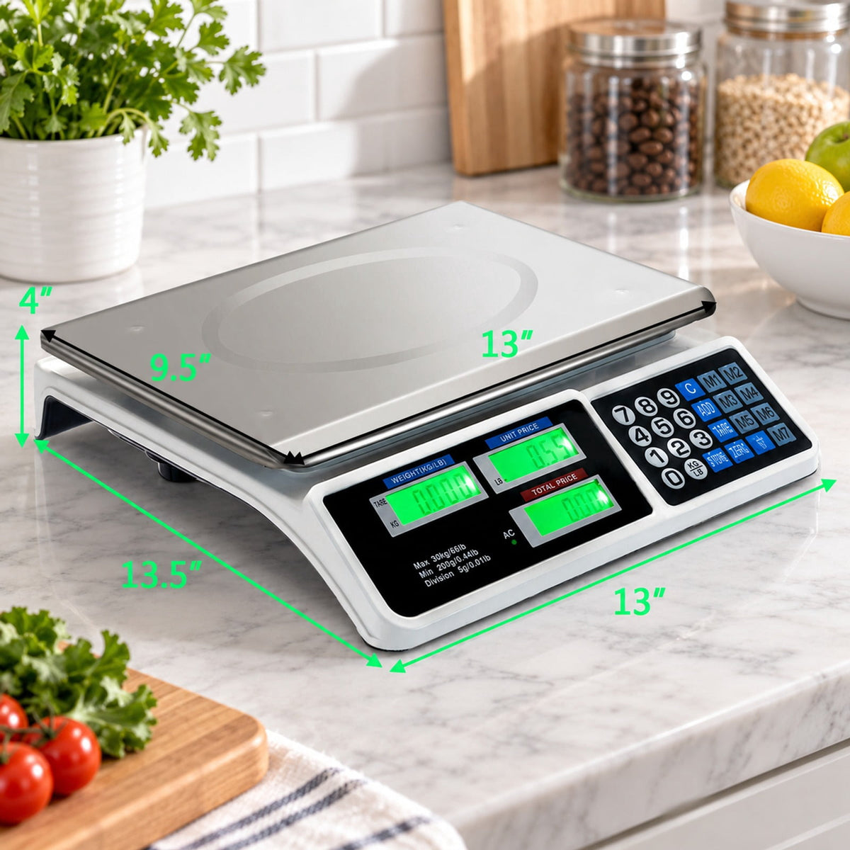 Airfind 66 lbs Electronic Price Computing Scale with LCD Screen Display, 66lbs Capacity, ABS Frame, 13.5 x13 x4 Footprint, Steel