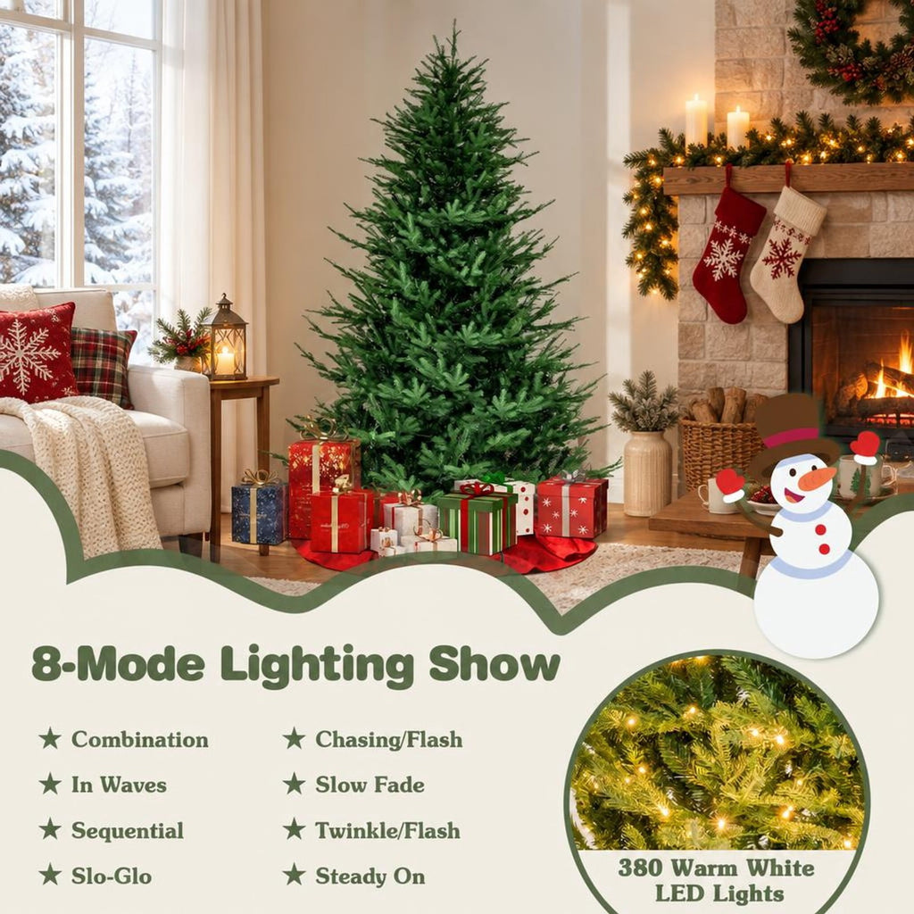 Airfind Pre-lit Christmas Tree with 280 Warm White LED Lights and 8 Lighting Modes-7 ft, White, the 3-section design easy to install and store