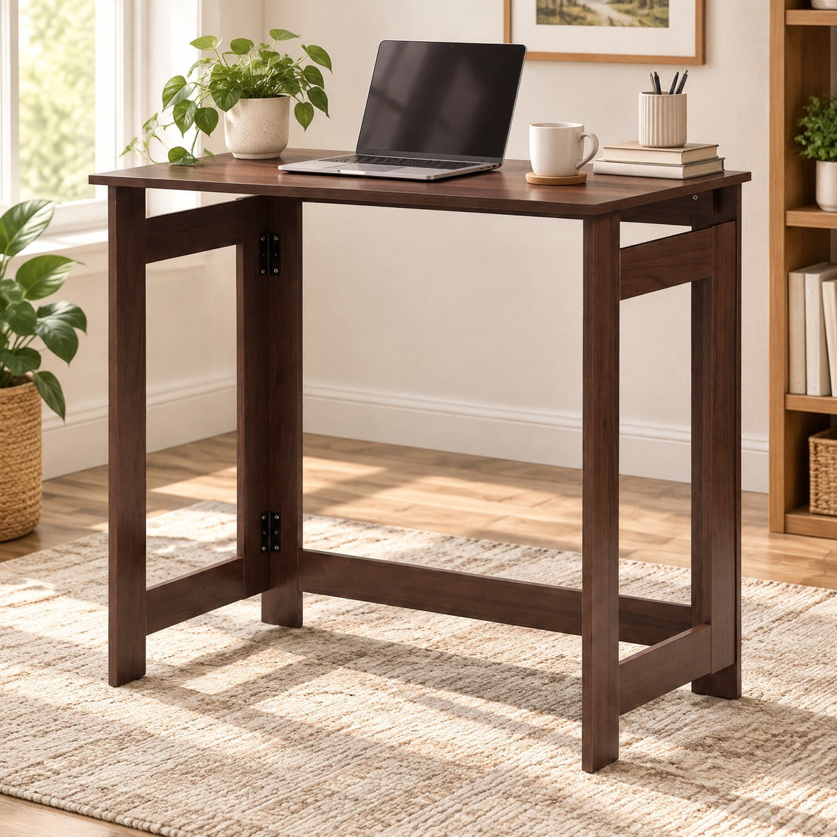 Airfind Folding Console Table with Foldable Legs, 55 lbs Capacity, Engineered Wood Frame, 31.5 Inch x 16 Inch x 29.5 Inch Footprint, Brown