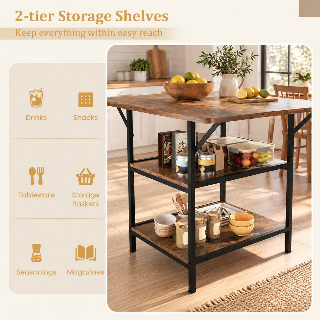 Airfind 47 Inch Rectangular Dining Table with 2 Open Storage Shelves and Sturdy Metal Legs for 4-6-Rustic Brown costway2, 155 lbs Capacity, Brown