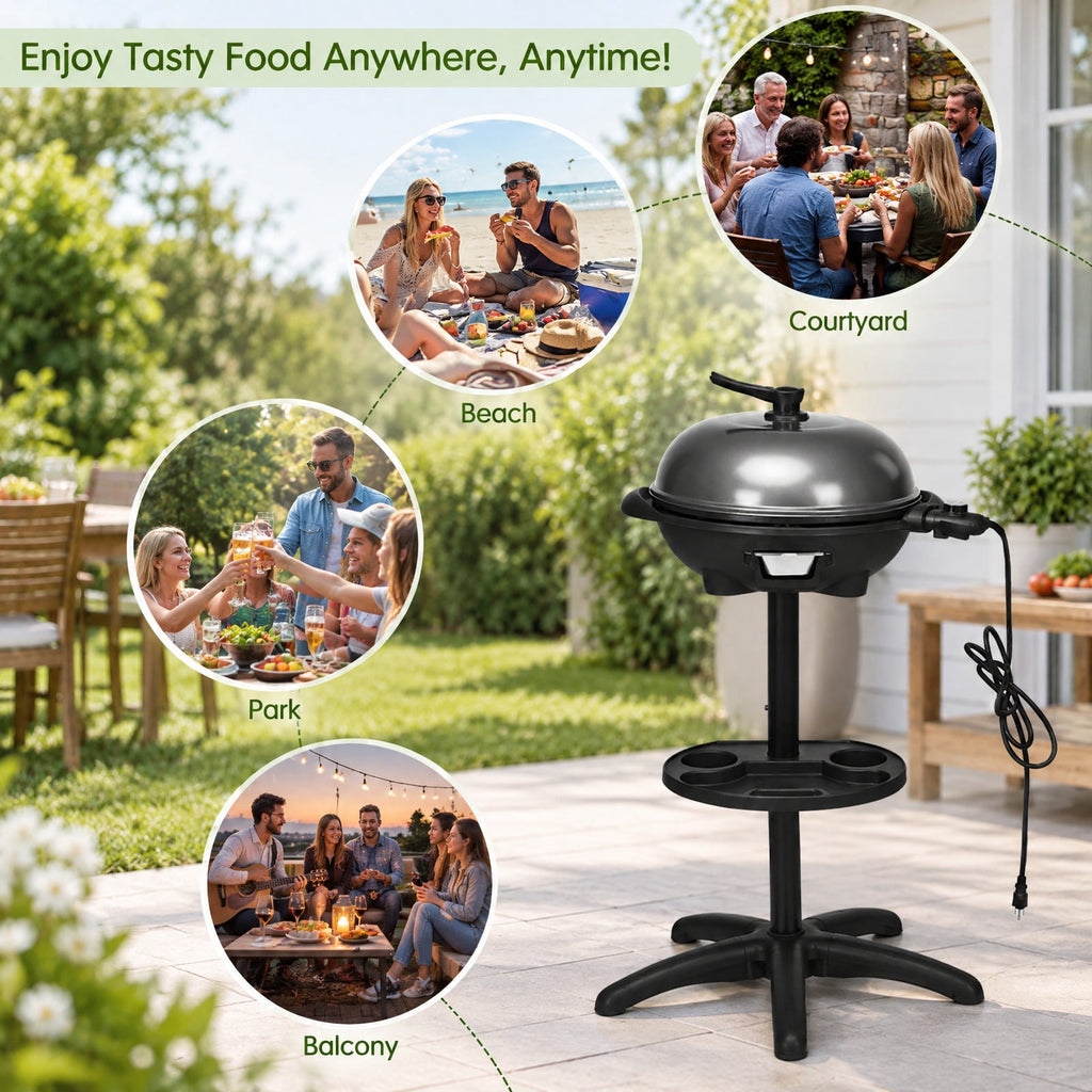 Airfind 1350 W Outdoor Electric BBQ Grill with Removable Stand Easy to Install, Aluminum Plate / ABS for Convenient Everyday Use, Black