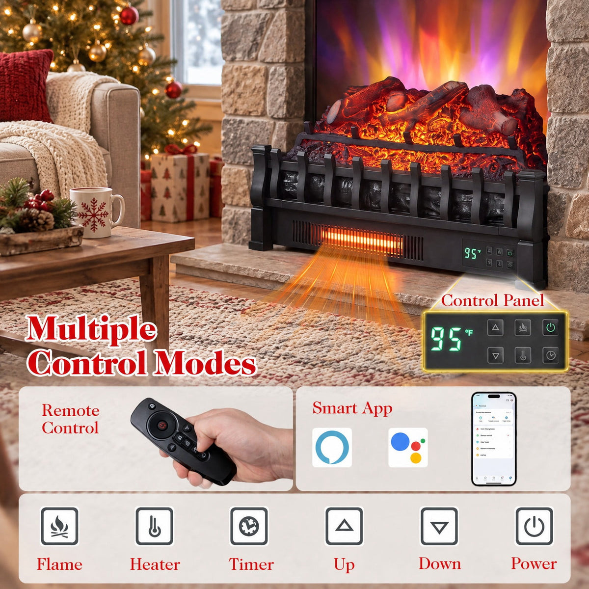 Airfind 23 Inch Wifi Fireplace Insert Lemonwood Set featuring App and Remote, Metal Resin Frame, 23 Inch x 8.9 Inch x 12.6 Inch Cord Length 5.8 Ft Footprint, Black
