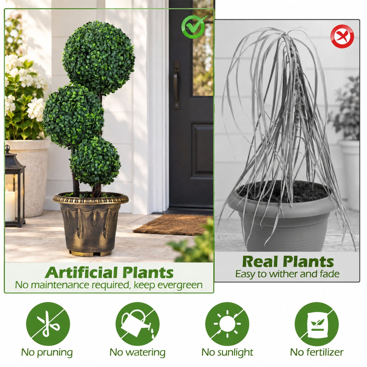 Airfind 29 Inches Artificial Boxwood Topiary Tree Triple Ball Shrubs, PE Metal Solid Wood Cement PP Tree Height 29 Inch/35 Inch Pot, Black