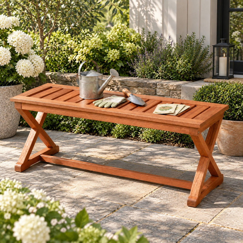 Airfind 2-Person 44 Solid Wood Outdoor Bench with Slatted Seat for Patio Park Balcony-1 Piece, 44 x 16.5 x 17Weight Footprint, Wood