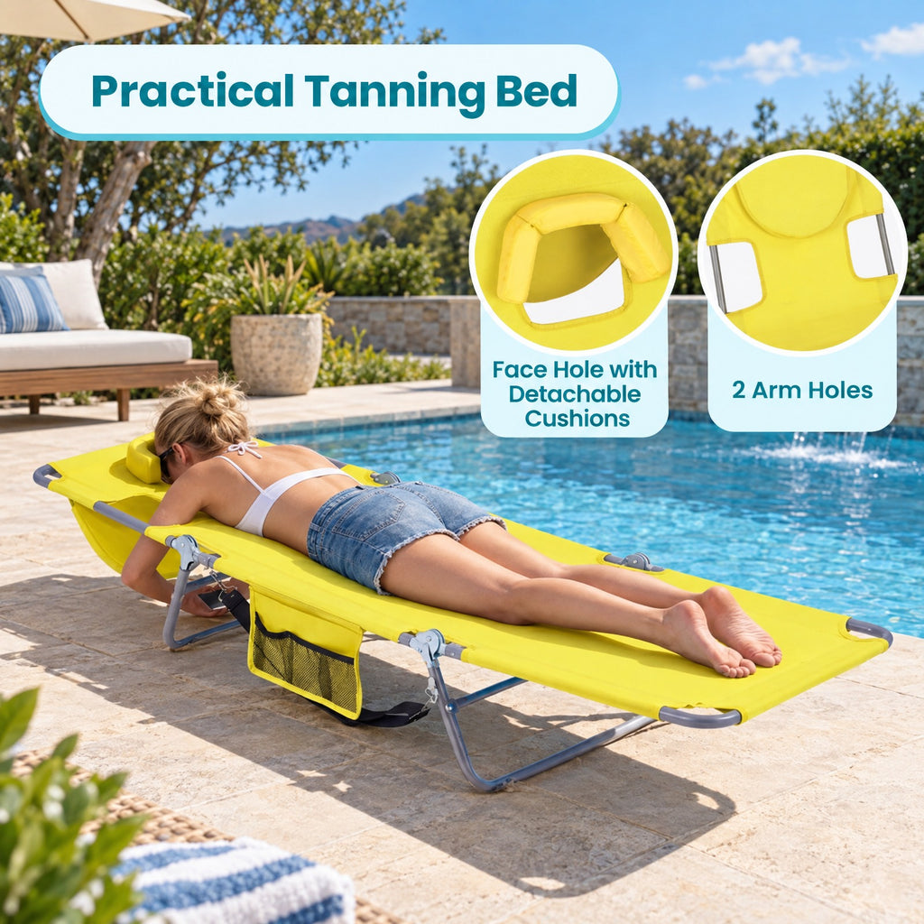 Airfind Folding Beach Lounge Chair with Adjustable Backrest for Lawn, 330 lbs Capacity, Metal Oxford Fabric Polyester Sponge Frame, Yellow