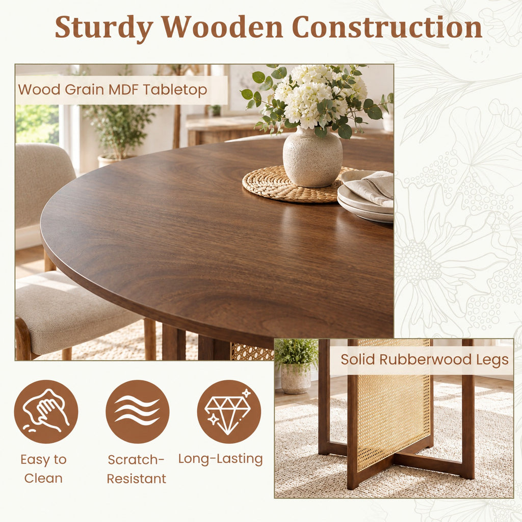 Airfind 37.5 Inch Round Dining Table with Cross Pedestal Base, 165 lbs Capacity, MDF Rubber Wood PE Rattan Frame, 37.5 x 29.5 Footprint, Walnut