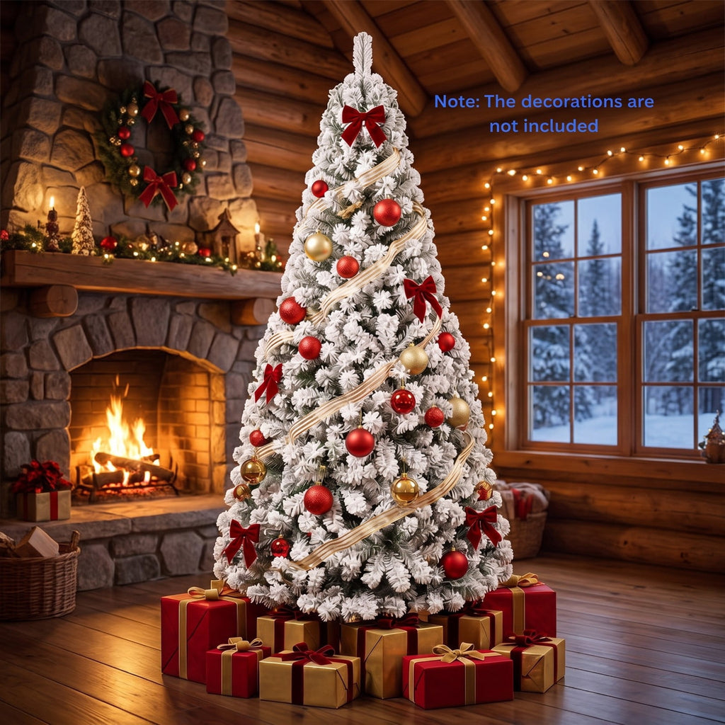 Airfind Artificial Snow-Flocked Christmas Tree with Branch Tips, PVC Metal Frame, 3 x 6 ft Tree Height 6 ft Tree Width 3 ft Footprint, Green