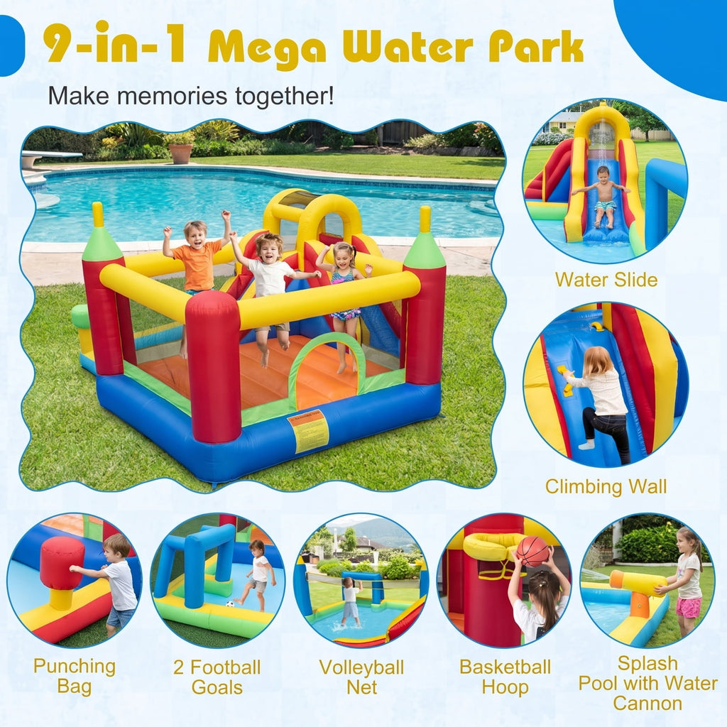 Airfind 9-in-1 Inflatable Water Slide Jumping Castle with Climbing Wall, Basketball Hoop, Football Goals and Volleyball Net, 197in x 161in x 75in for Kids 3-12