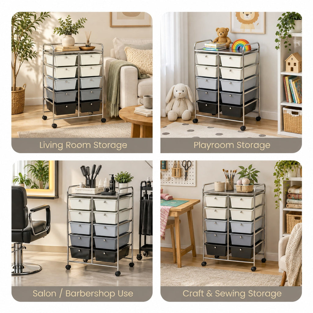 Airfind 10-Drawer Rolling Storage Cart-Beige and Gray, 22 lbs Capacity, Metal PP Frame, 26in x 14.5in x 34in Footprint, Beige