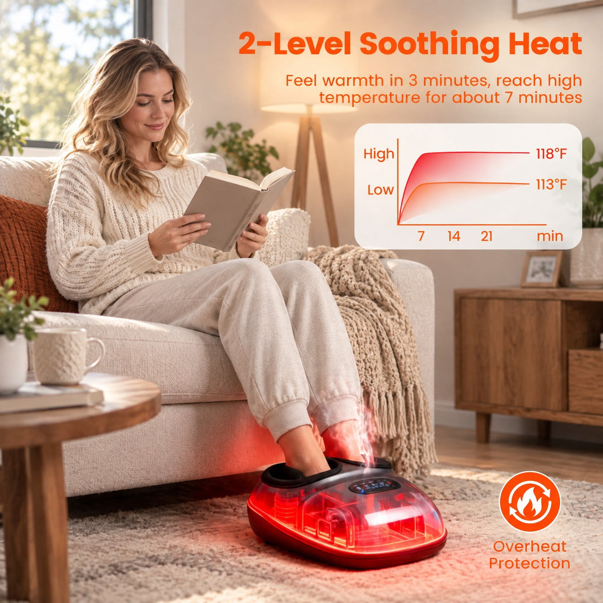 Airfind Shiatsu Foot Massager Machine with 2-Level Heat and Air Compression, EVA ABS Polyester Fabric Frame, Black